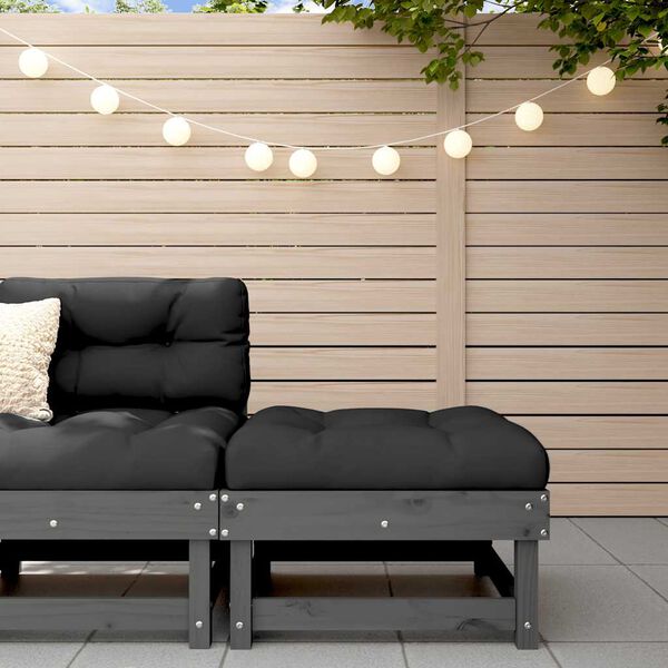 vidaXL Utend&oslash;rs fotskammel med pute gr&aring; heltre furu