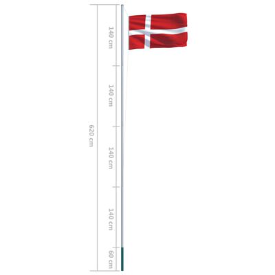 vidaXL Dansk flagg og stang aluminium 6,2 m