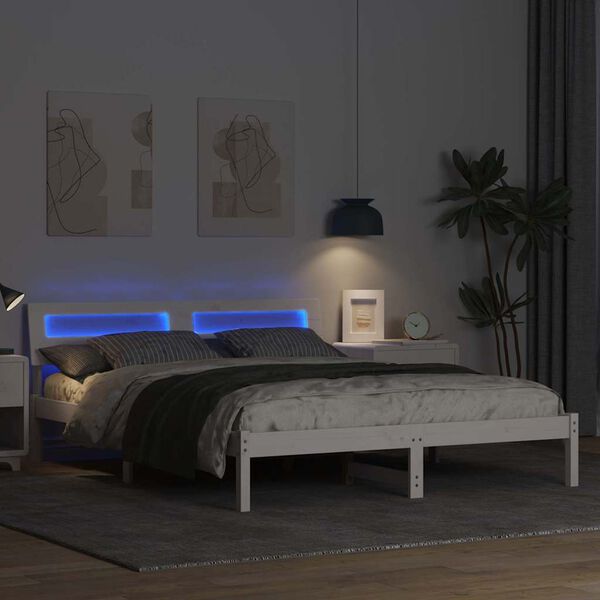 vidaXL Sengestamme med hodegjerde Hvit 160 x 200 cm Massiv furu