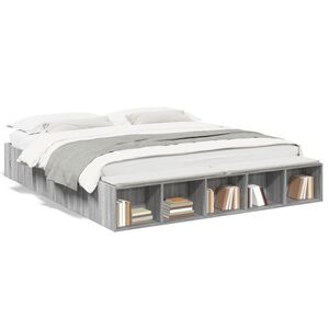vidaXL Sengeramme gr&aring; sonoma 200x200 cm konstruert tre