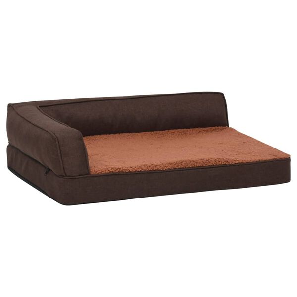 vidaXL Ergonomisk hundeseng med linutseende og fleece 75x53 cm brun