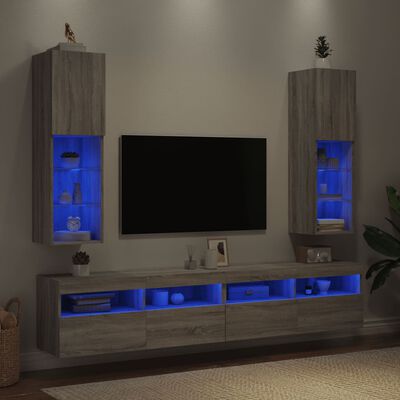 vidaXL TV-benker med LED-lys 2 stk grå sonoma 30,5x30x102 cm