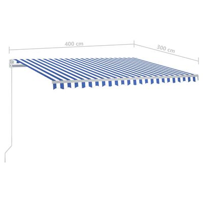 vidaXL Automatisk uttrekkbar markise med stolper 4x3 m blå og hvit
