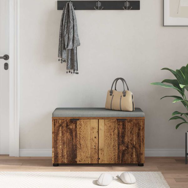 vidaXL Gangbenk med pute med lagring Gammelt tre 80 x 46 x 46 cm