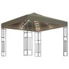 vidaXL Paviljong med LED-lysslynge 3x3 m gr&aring;brun stoff