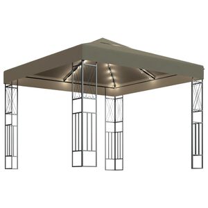vidaXL Paviljong med LED-lysslynge 3x3 m gr&aring;brun stoff