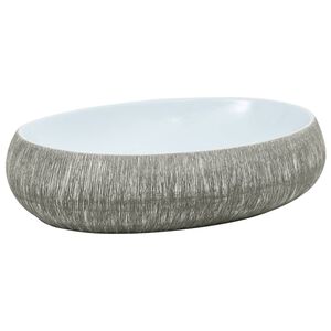 vidaXL Benkeservant gr&aring; og bl&aring; oval 59x40x15 cm keramikk