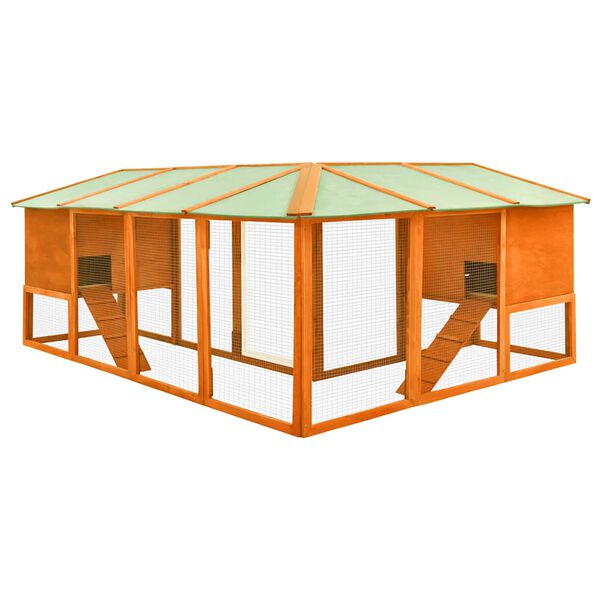 vidaXL Utend&oslash;rs kaninbur med l&oslash;peg&aring;rd brun heltre gran