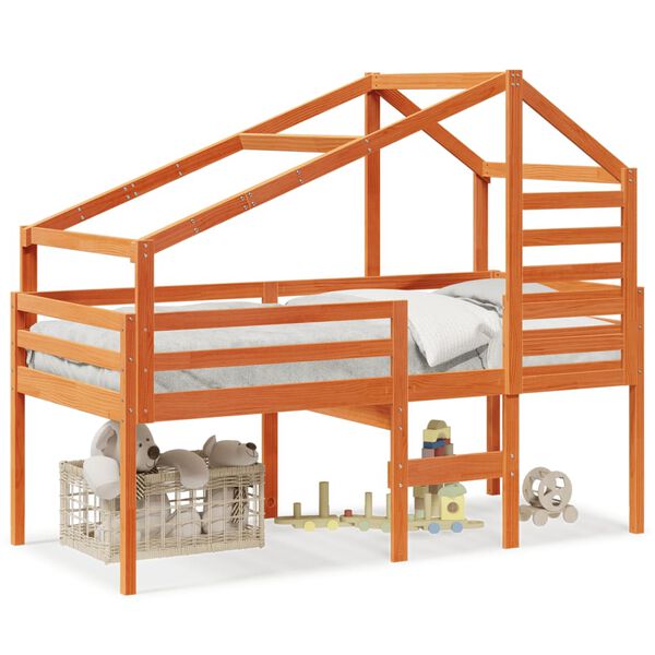 vidaXL Høyseng med tak voksbrun 90x190 cm heltre furu