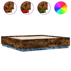 vidaXL Sengeramme med LED-lys r&oslash;kt eik 200x200 cm konstruert tre