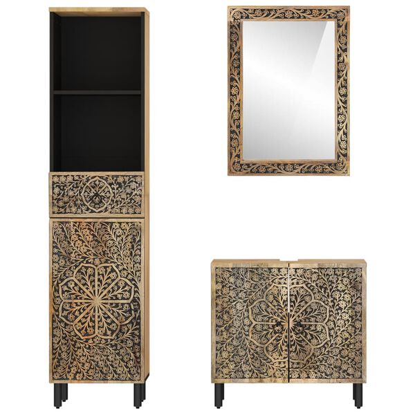 vidaXL Baderomsskapsett 3 deler heltre mango