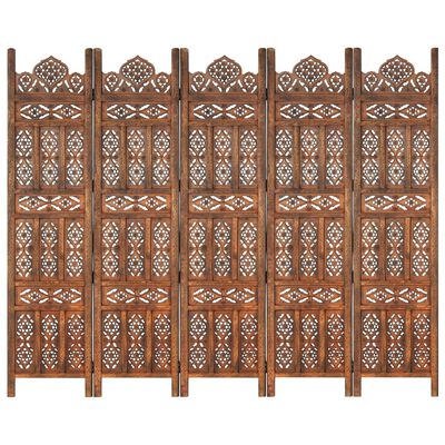 vidaXL Romdeler håndskåret 5 paneler brun 200x165 cm heltre mango