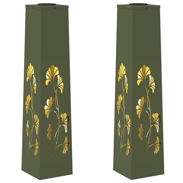 vidaXL Solenergi LED stibelys 2 pcs Olivengr&oslash;nn Kaldvalset st&aring;l