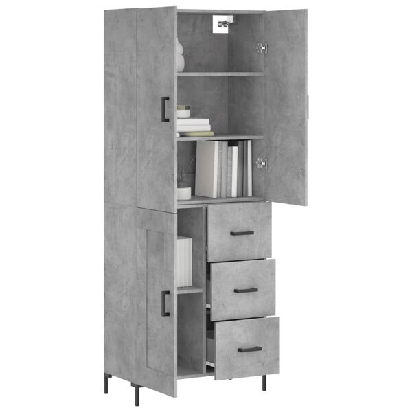 vidaXL Highboard betonggr&aring; 69,5x34x180 cm konstruert tre