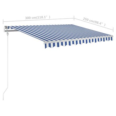 vidaXL Manuell uttrekkbar markise 3x2,5 m blå og hvit