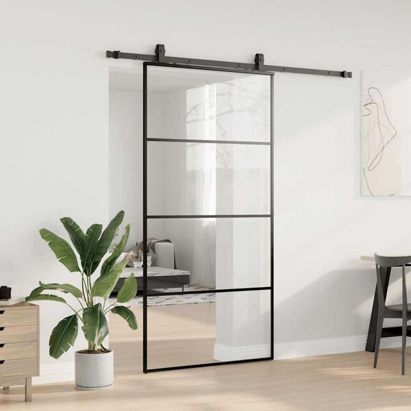 vidaXL Skyved&oslash;r med monteringssett svart 102,5x205 cm ESG-glass