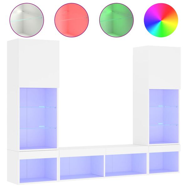 vidaXL Vegghengte TV-enheter med LED 5 deler hvit konstruert tre