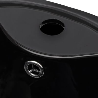 Baderomsvask med keramisk stativ med kran og overløpshull svart rund