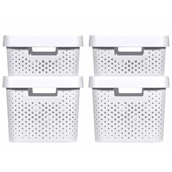 Curver Oppbevaringsbokssett Infinity 4 stk med lokk 11L + 17L hvit