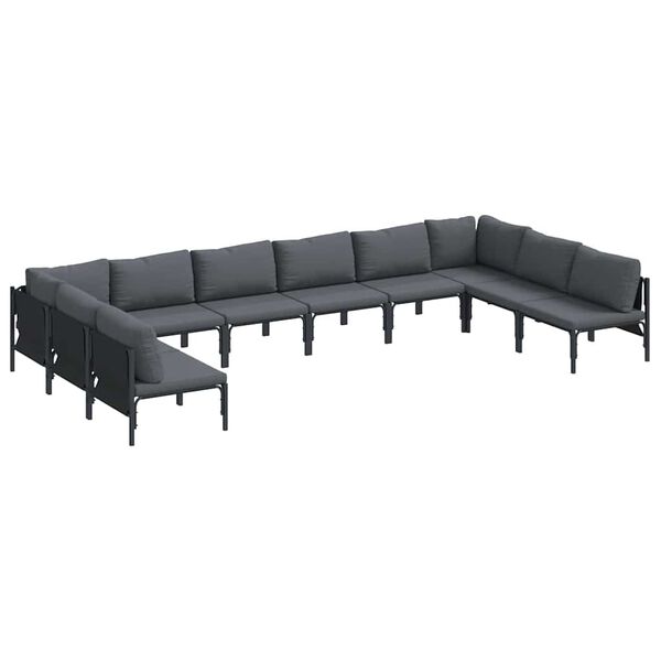 vidaXL Hagesofa Set med pute 10 pcs Svart Stål