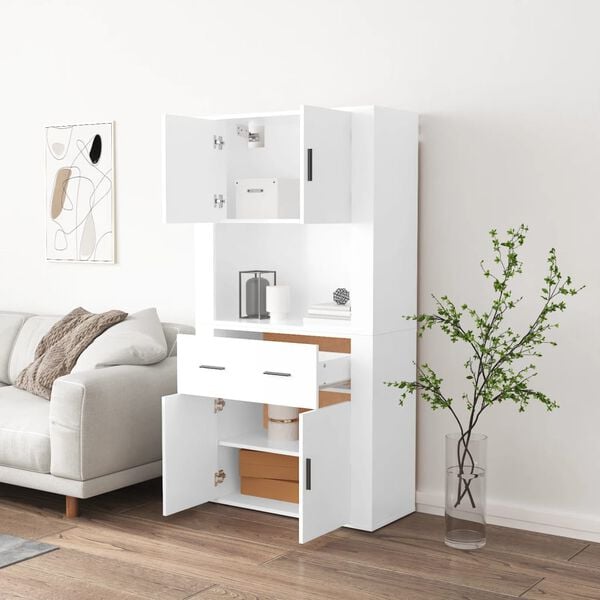 vidaXL Highboard h&oslash;yglans hvit konstruert tre