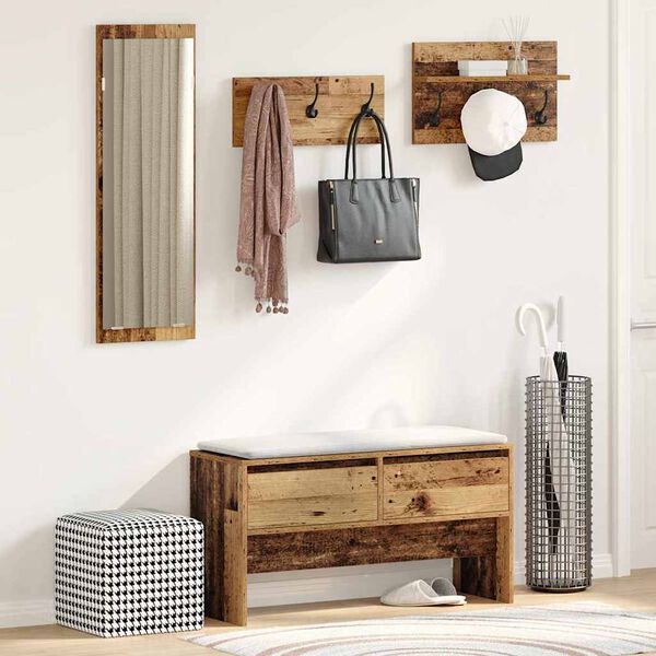 vidaXL Gangm&oslash;belsett med skuff 4 pcs Gammelt tre Konstruert tre