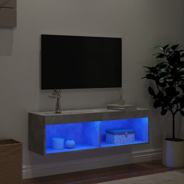 vidaXL TV-benk med LED-lys betonggr&aring; 100x30x30 cm