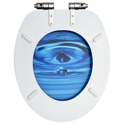 vidaXL Toalettsete med myk lukkefunksjon 2stk MDF blå vanndråpe-design