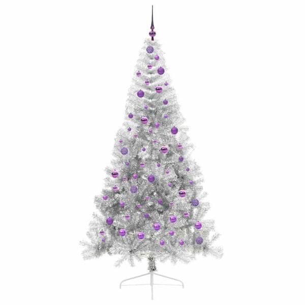 vidaXL Kunstig Forh&aring;ndsopplyst Juletre med 300 LED s&oslash;lv 210 cm PET