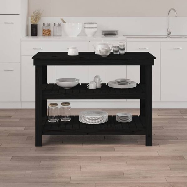 vidaXL Arbeidsbenk svart 110,5x50x80 cm heltre furu