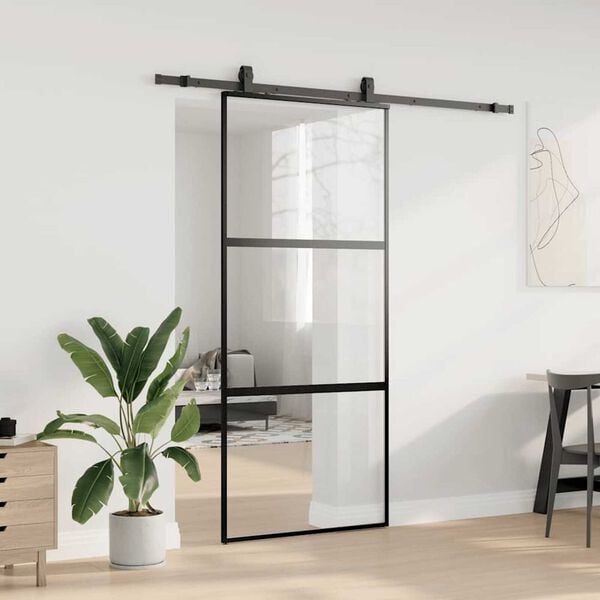 vidaXL Skyved&oslash;r med monteringssett svart 90x205 cm herdet glass