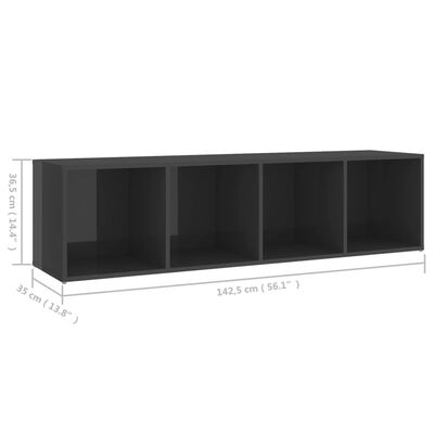 vidaXL TV-benk høyglans grå 142,5x35x36,5 cm sponplate