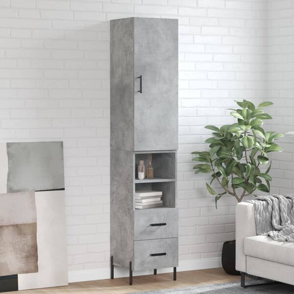 vidaXL Highboard betonggr&aring; 34,5x34x180 cm konstruert tre