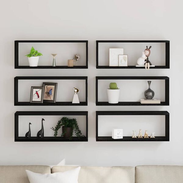 vidaXL Vegghyller 6 pcs Svart eik 60 x 15 x 23 cm Konstruert tre