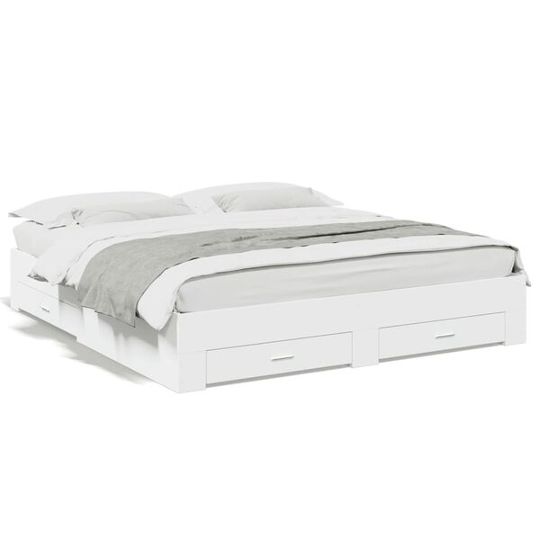 vidaXL Sengeramme med skuffer hvit 180x200 cm konstruert tre