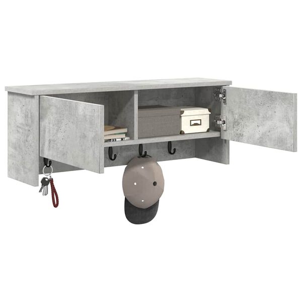 vidaXL Vegghengt kleshenger Betonggr&aring; 80 x 20 x 30 cm Konstruert tre