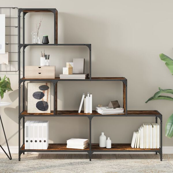 vidaXL Bokhylle 4 etasjer røkt eik 139x33,5x149 cm konstruert tre