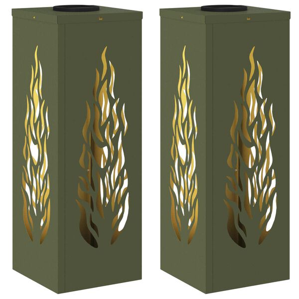 vidaXL Solenergi LED stibelys 2 pcs Olivengr&oslash;nn Kaldvalset st&aring;l