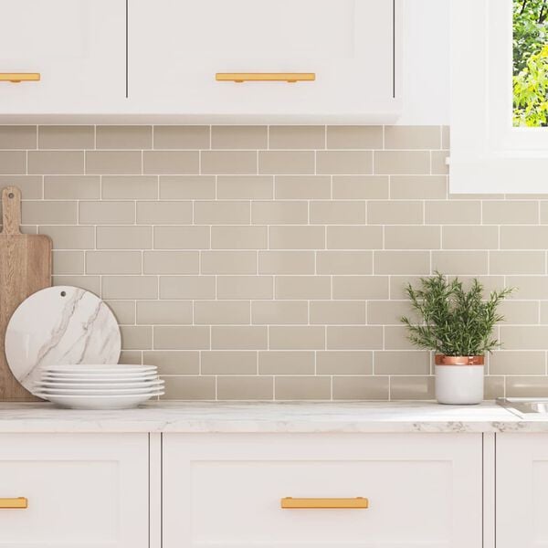 vidaXL Subway-flis 10 pcs Beige 29.4 x 21.4 cm Polyuretan og PET