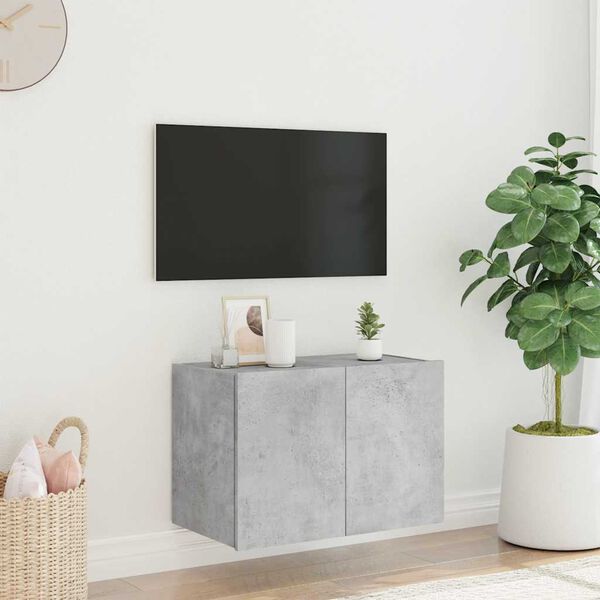 vidaXL Vegghengt TV-benk med LED-lys betonggr&aring; 60x35x41 cm