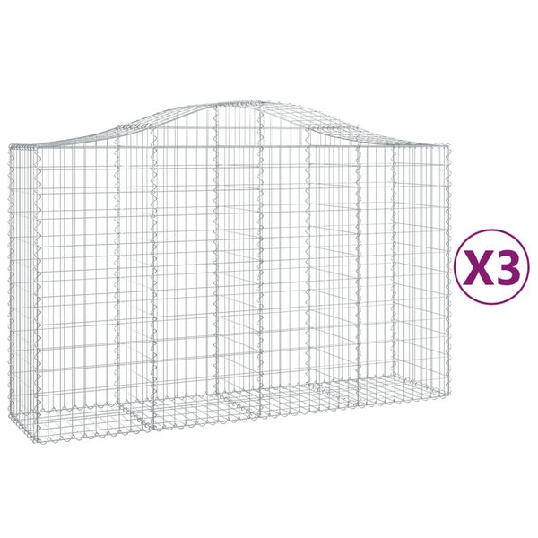 vidaXL Gabionkurver buede 3 stk 200x50x120/140 cm galvanisert jern
