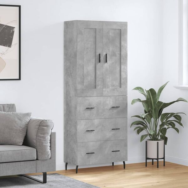 vidaXL Highboard betonggr&aring; 69,5x34x180 cm konstruert tre
