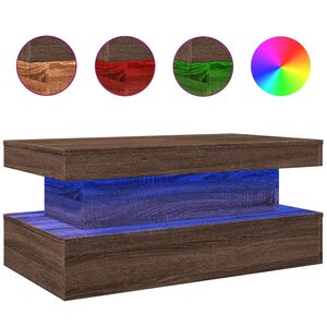 vidaXL Salongbord med LED-lys brun eik 90x50x40 cm