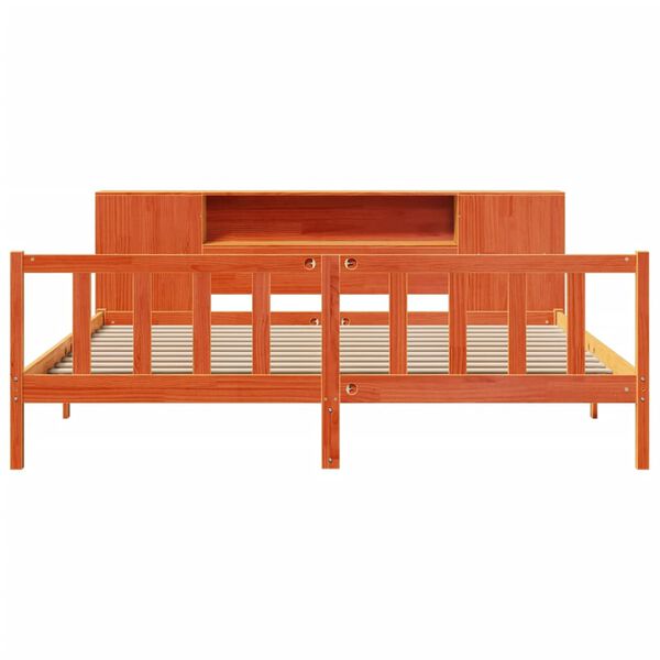 vidaXL Seng med bokhylle uten madrass voksbrun 200x200 cm heltre furu