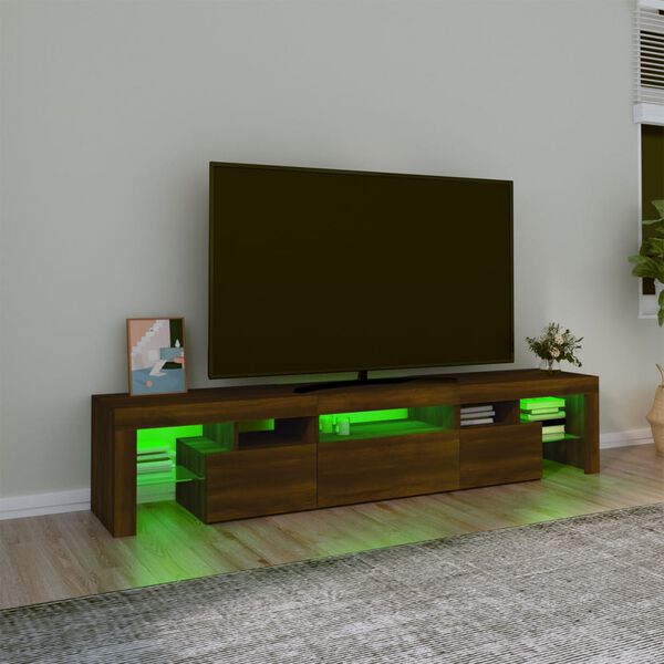 vidaXL TV-benk med LED-lys brun eik 200 x 36,5 x 40 cm