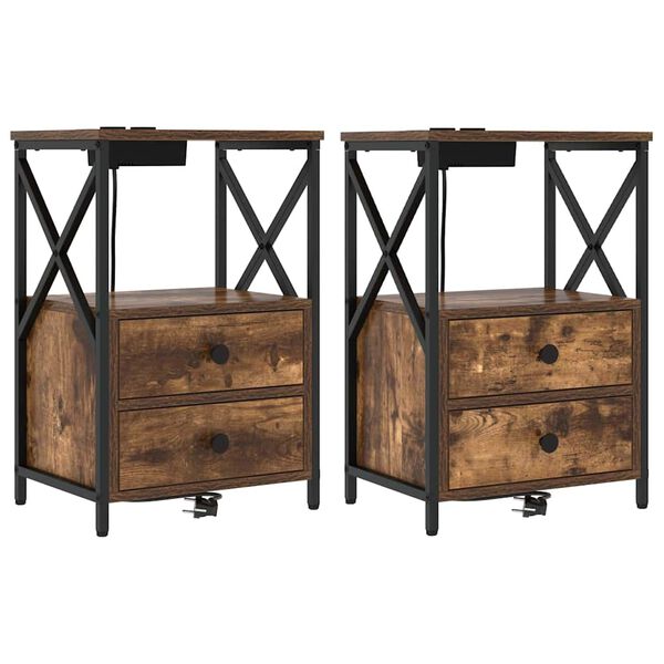 vidaXL Nattbordskap 2 pcs R&oslash;kt eik 40 x 31 x 60 cm Konstruert tre