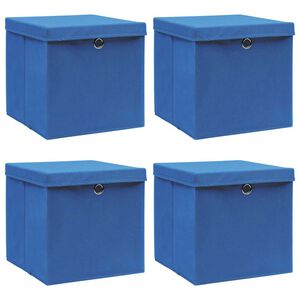 vidaXL Oppbevaringsbokser med lokk 4 stk bl&aring; 32x32x32 cm stoff