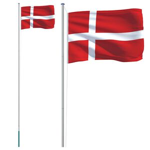 vidaXL Dansk flagg og stang 6,08 m aluminium