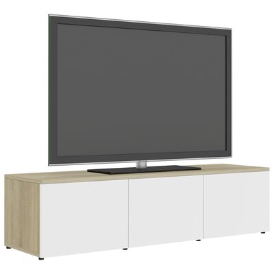 vidaXL TV-benk hvit og sonoma eik 120x34x30 cm sponplate