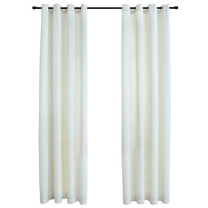 vidaXL Lystette gardiner med ringer 2 stk fl&oslash;yel kremhvit 140x175 cm